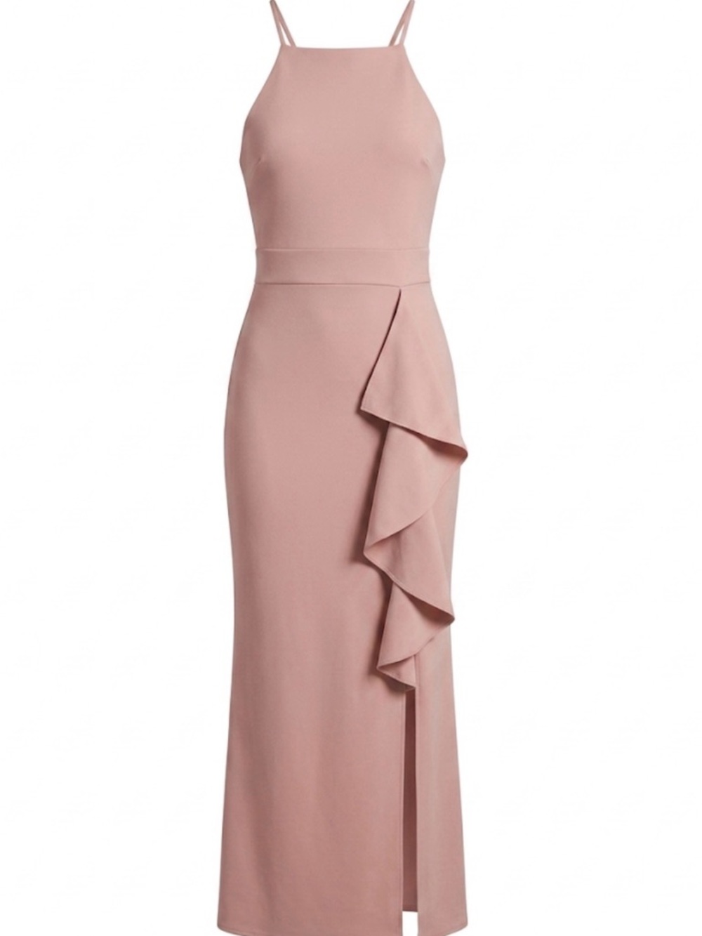 Dusty Rose Halter Maxi Dress with Side Cascade Ruffle